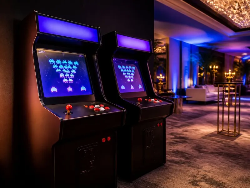 Máquinas arcade retro en un evento Máquinas arcade retro en un evento